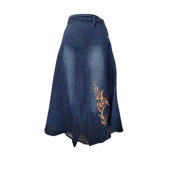 VTG Y2K Denim Maxi Jean Skirt 12 Boho Grunge 2000s Embroidered Western Prairie - Picture 13 of 16